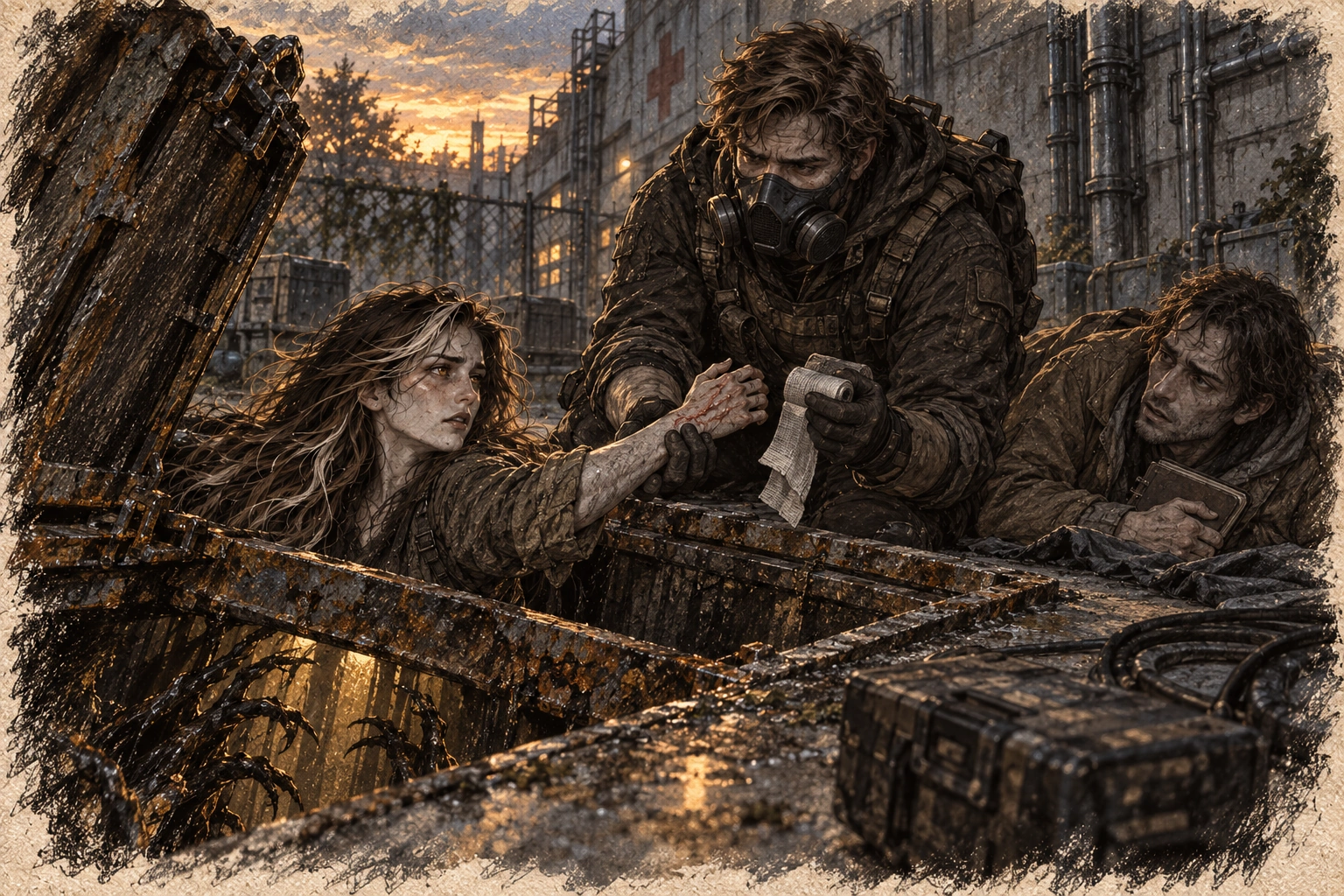 Ava, Gabriel, and Harrow move beyond the hospital maintenance yard