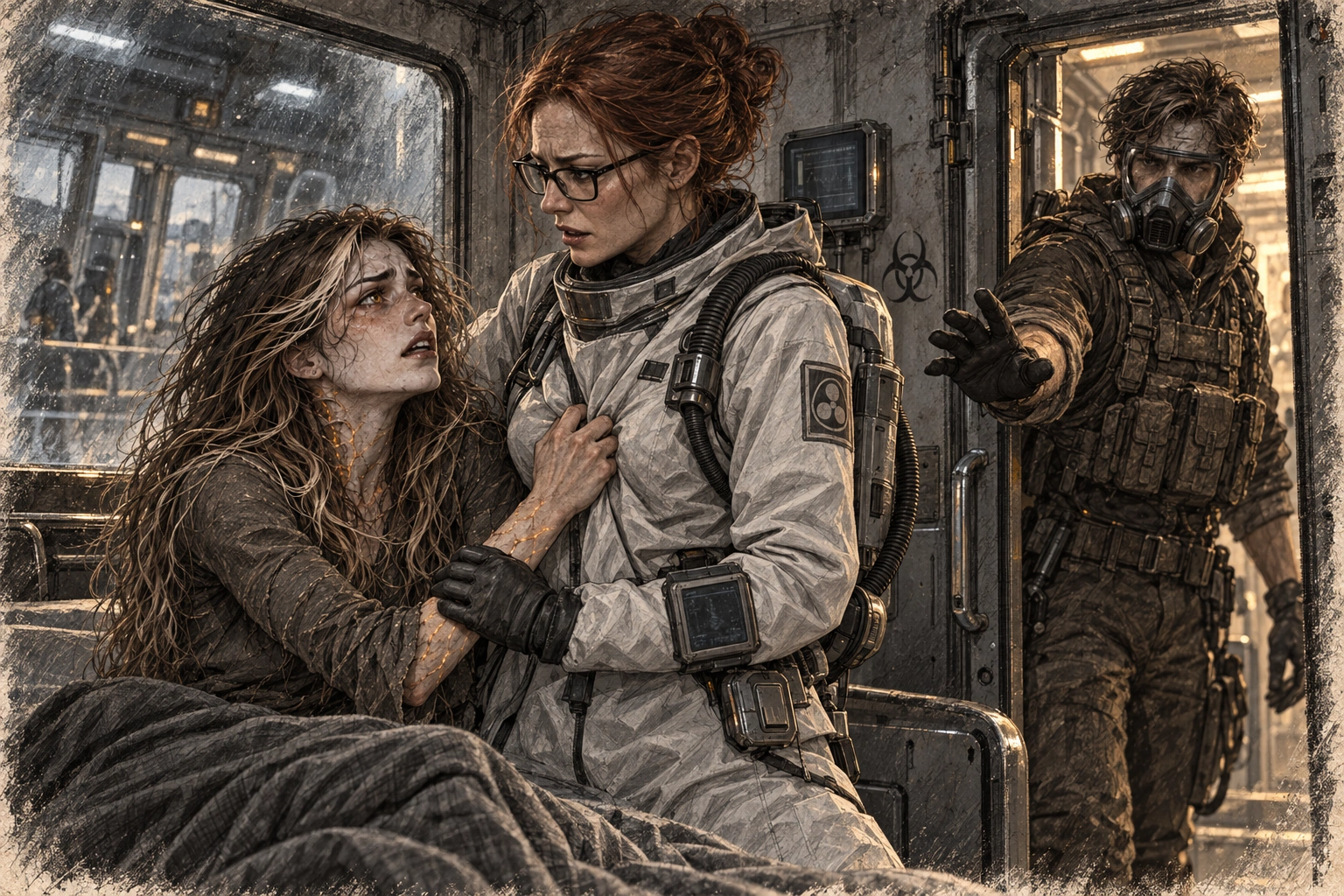 Gabriel sits with Ava inside the quarantine chamber